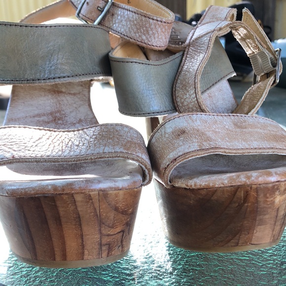 BED STU Tan Brown Cream Washed Clog Heeled Strapped Open Toe Sandals - Picture 10 of 13